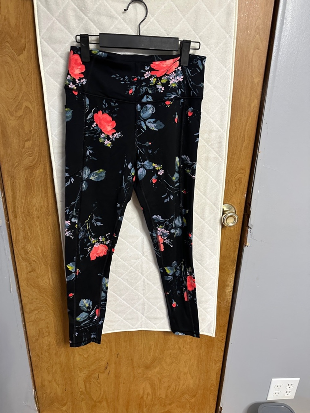 Victoria's Secret Black Leggings with Coral Floral Print